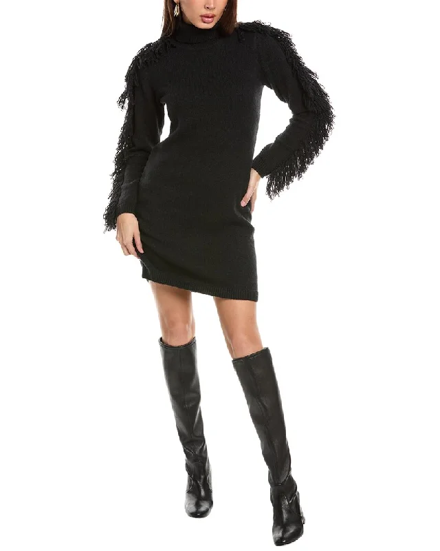 Milly Rowe Fringe Sleeve Turtleneck Sweaterdress Sweater Dress Chic