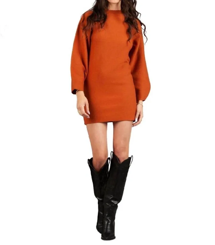 Miranda Balloon Sleeve Sweater Dress In Amber Sweater Dress Look