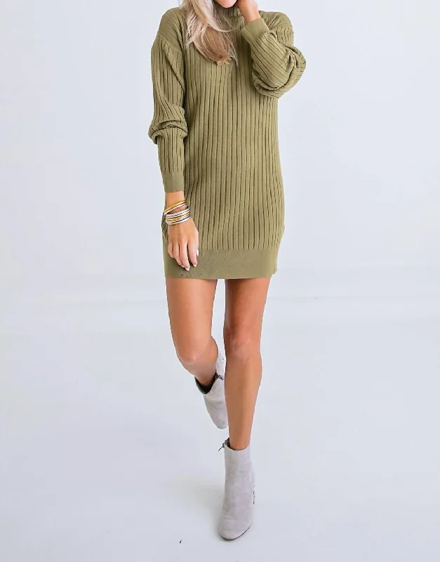 Rib Mock Sweater Dress In Olive Cozy Bodycon Sweater