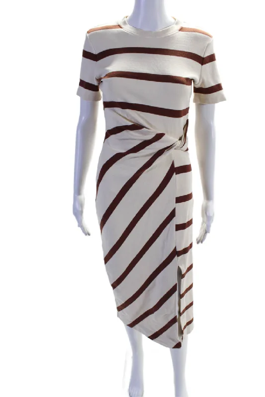 Tanya Taylor Womens Striped Twist Front Sweater Dress White Brown Bodycon Sweater Dress