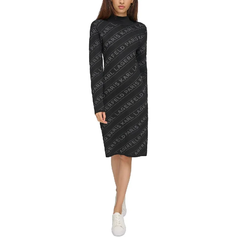 Womens Logo Mock Neck Sweaterdress Fashion Sweater Dress