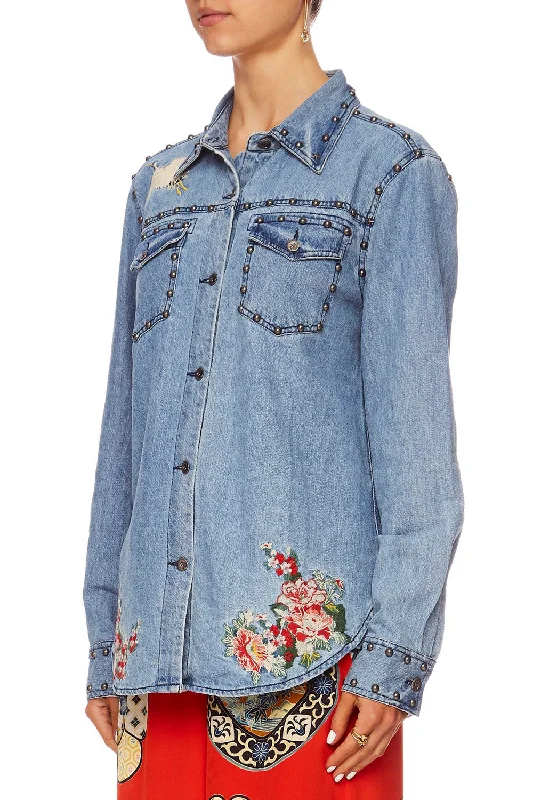 STUDDED DENIM SHIRT MS MAIKO Button Front Shirt