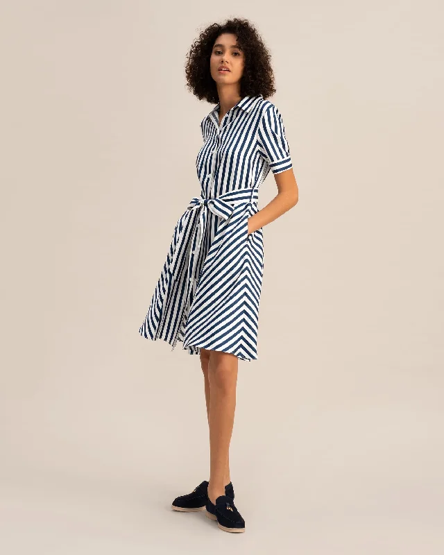 The Amalfi Stripe Silk Shirtdress with Belt for Women A-line Shirt Dress