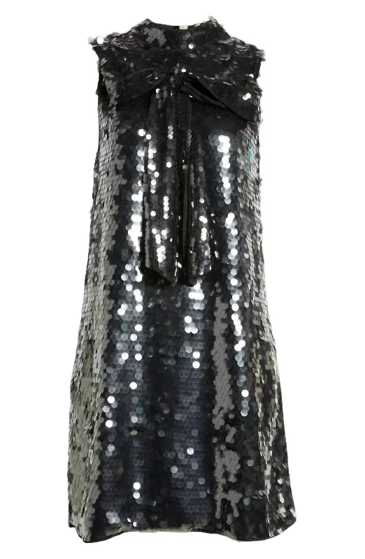 Women's Blair Waldorf Bow Sequin Dress In Black Ruffled Sequin Dress