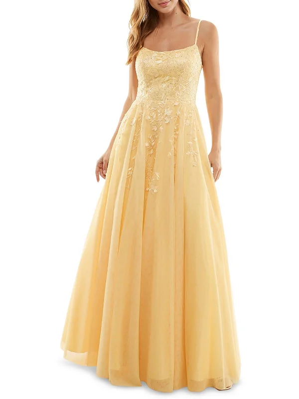 Juniors Womens Tulle Jeweled Evening Dress Floor-length Tulle Dress