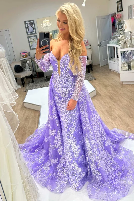 Lilac Strapless Tulle Prom Dress with Detachable Sleeves Tulle Dress Color