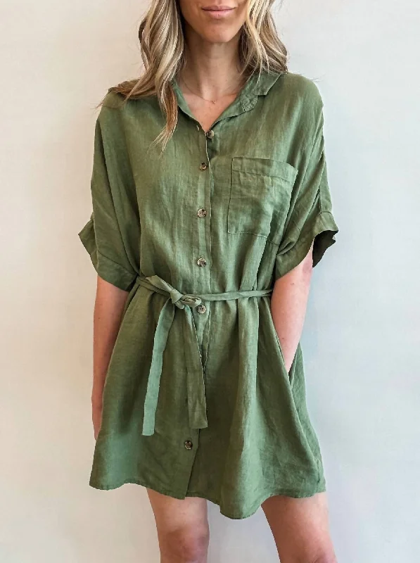 Stevie Linen Shirt Dress In Basil Shirt Dress Casual