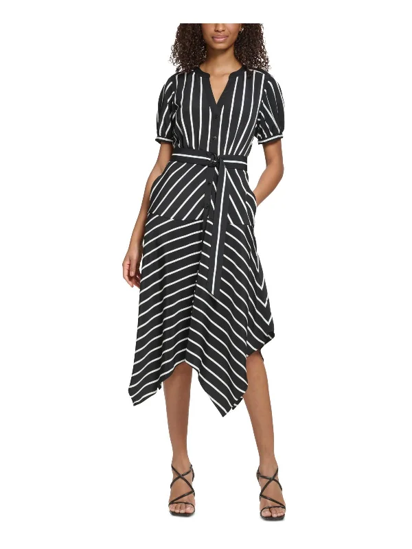 Womens Crepe Striped Shirtdress Bohemian Shirt Dress